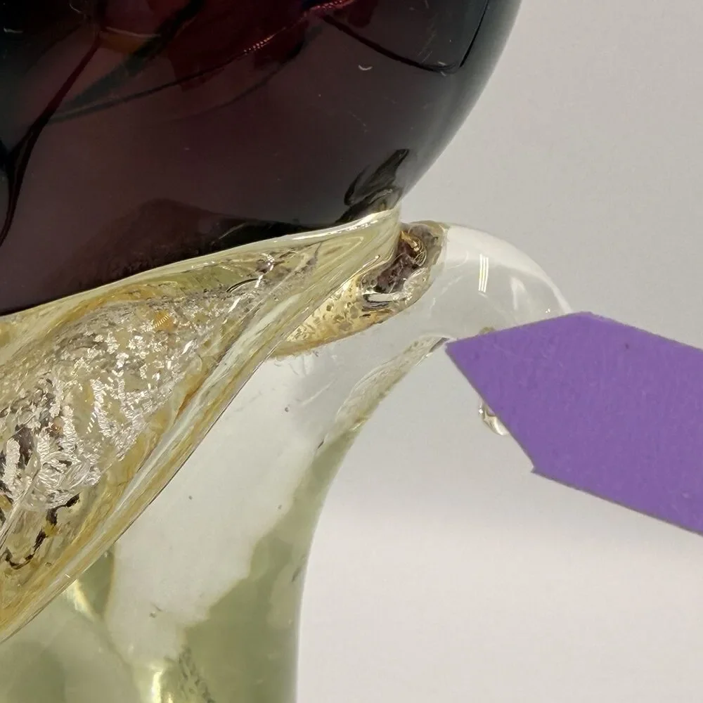 Formia Murano Greater Bird of Paradise Art Glass Sculpture Purple Gold Italy